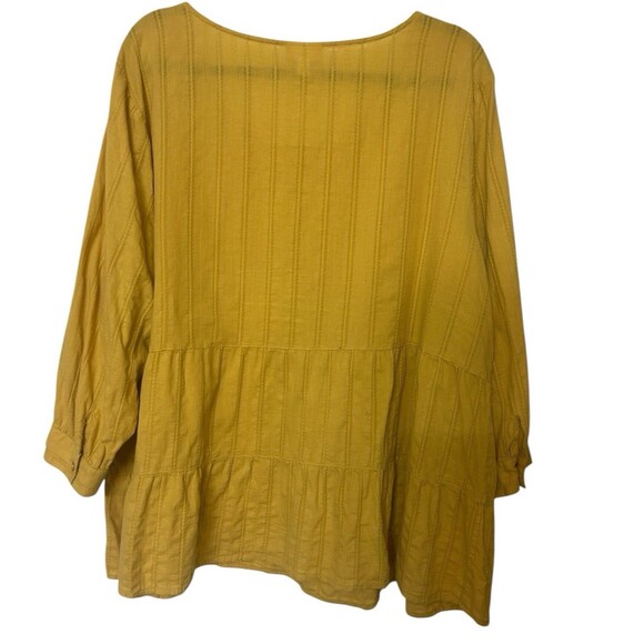 J Jill Plus 2X Mustard Tiered Textured Fabric 3/4 Sleeves 100% Cotton Tunic Top - Picture 5 of 8